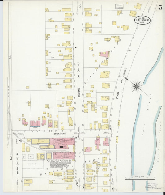 Sanborn Fire Insurance Map from Gallipolis, Gallia County, Ohio (1908), Sheet #0005 - Historic Sanborn Fire Insurance Map Print, vintage old map wall art, antique decor, genealogy gift, Ohio Ohio map