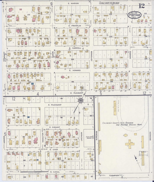 Sanborn Fire Insurance Map from Portage, Columbia County, Wisconsin (1918), Sheet #0012 - Historic Sanborn Fire Insurance Map Print, vintage old map wall art, antique decor, genealogy gift, Wisconsin Wisconsin map