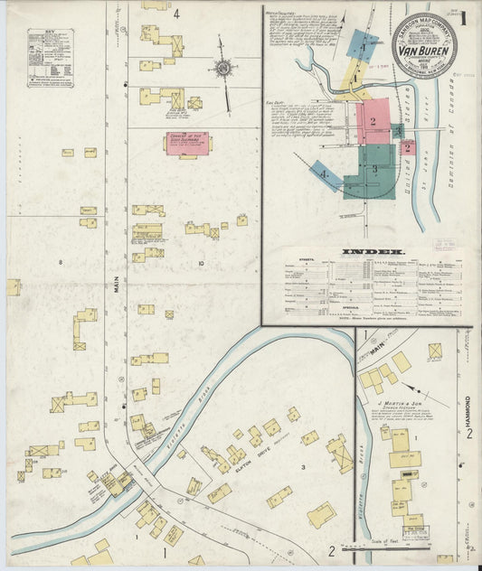 Sanborn Fire Insurance Map from Van Buren, Aroostook County, Maine (1911), Sheet #0001 - Historic Sanborn Fire Insurance Map Print, vintage old map wall art, antique decor, genealogy gift, Maine Maine map
