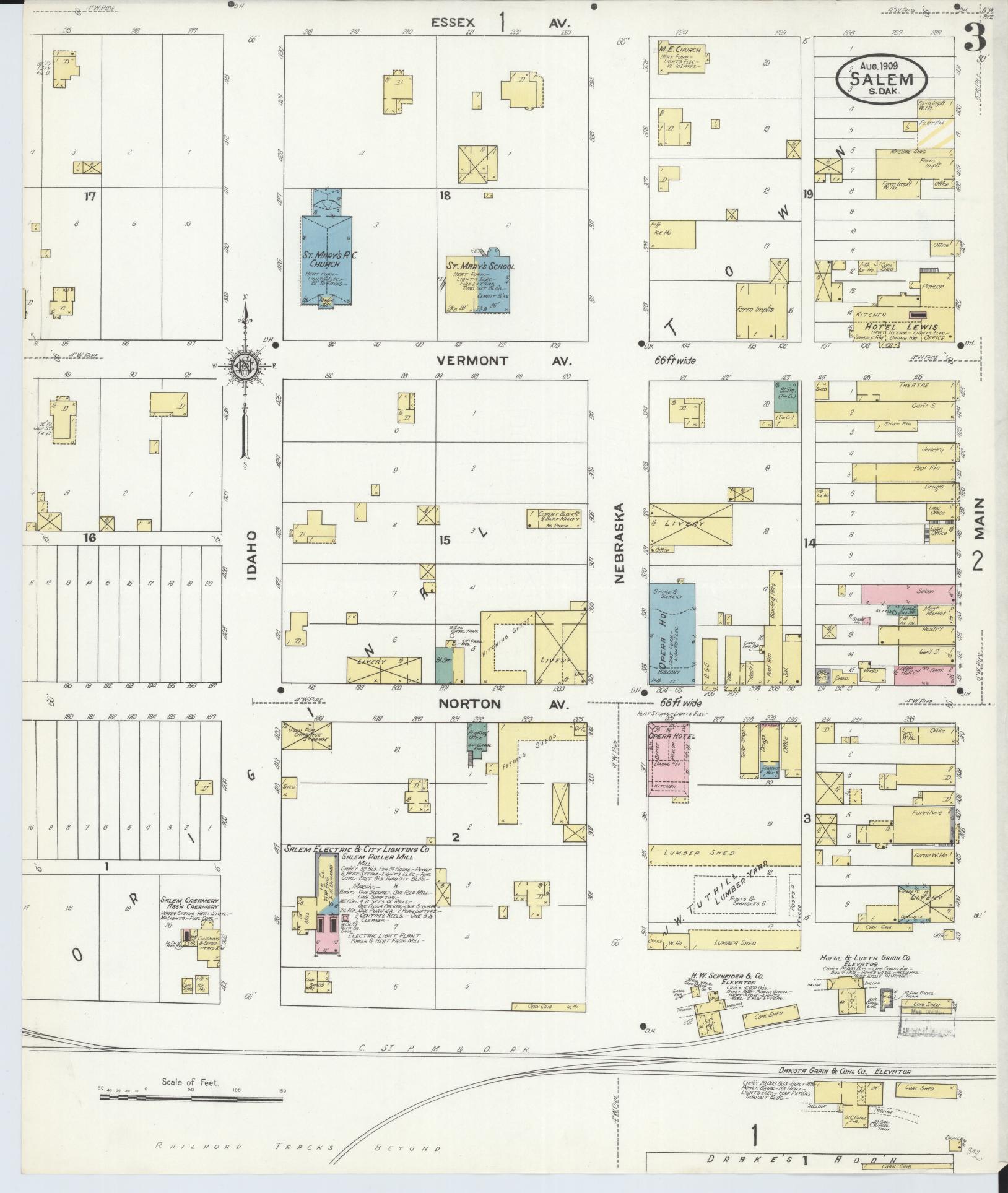 Sanborn Fire Insurance Map from Salem, McCook County, South Dakota (1909), Sheet #0003 - Complete Map Set gallery image, historic Sanborn map, vintage wall art, South Dakota South Dakota