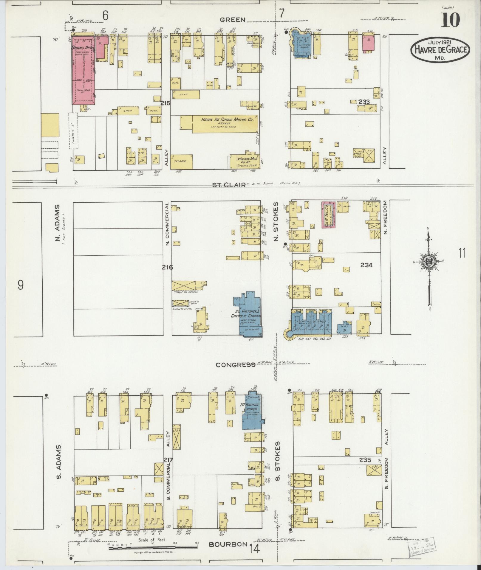 Sanborn Fire Insurance Map from Havre De Grace, Harford County, Maryland (1921), Sheet #0010 - Complete Map Set gallery image, historic Sanborn map, vintage wall art, Maryland Maryland