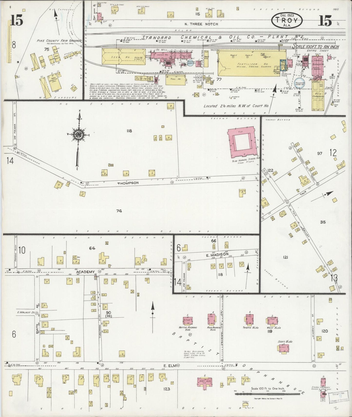 Sanborn Fire Insurance Map from Troy, Pike County, Alabama (1923), Sheet #0015 - Complete Map Set gallery image, historic Sanborn map, vintage wall art, Alabama Alabama
