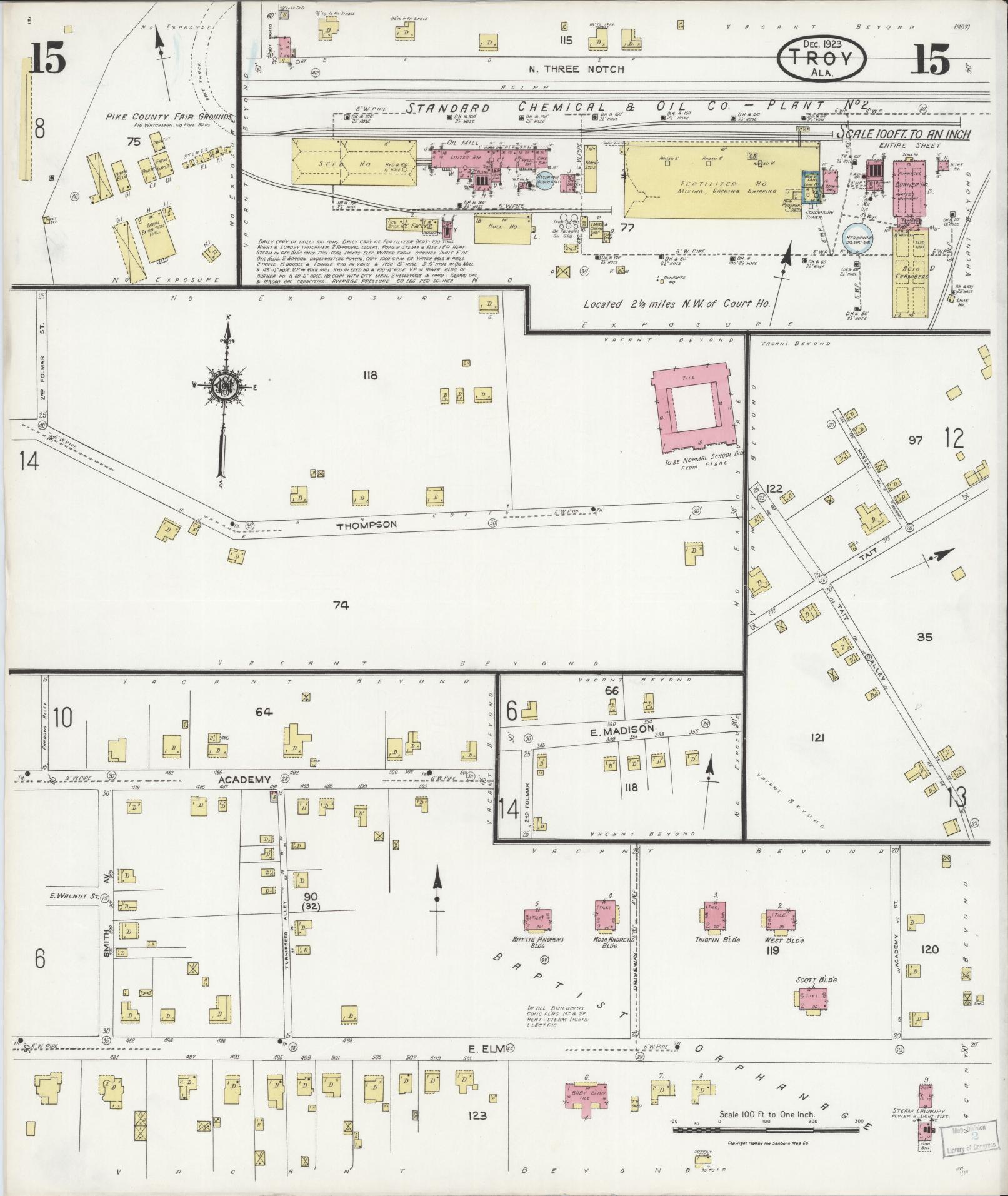 Sanborn Fire Insurance Map from Troy, Pike County, Alabama (1923), Sheet #0015 - Complete Map Set gallery image, historic Sanborn map, vintage wall art, Alabama Alabama