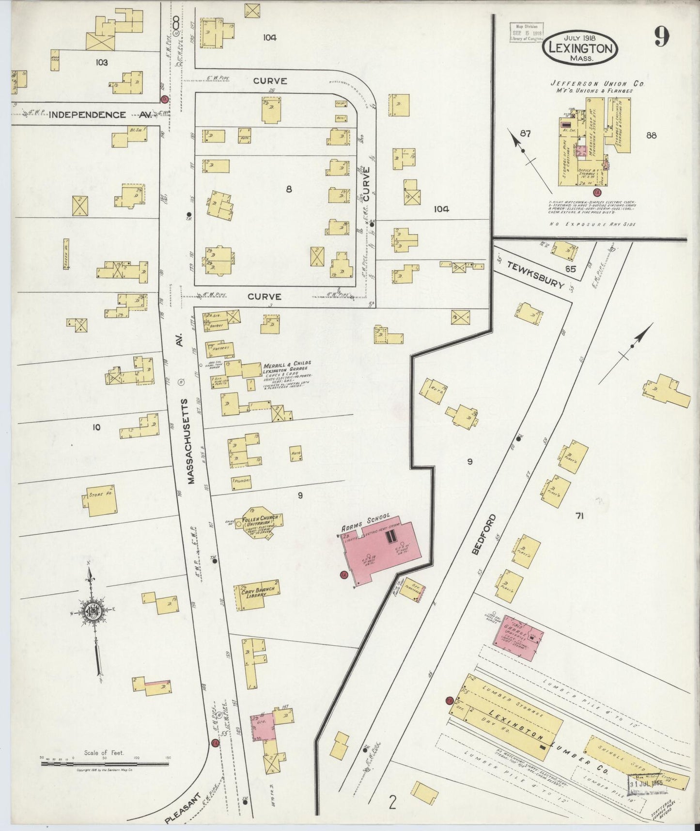 Sanborn Fire Insurance Map from Lexington, Middlesex County, Massachusetts (1918), Sheet #0009 - Complete Map Set gallery image, historic Sanborn map, vintage wall art, Massachusetts Massachusetts