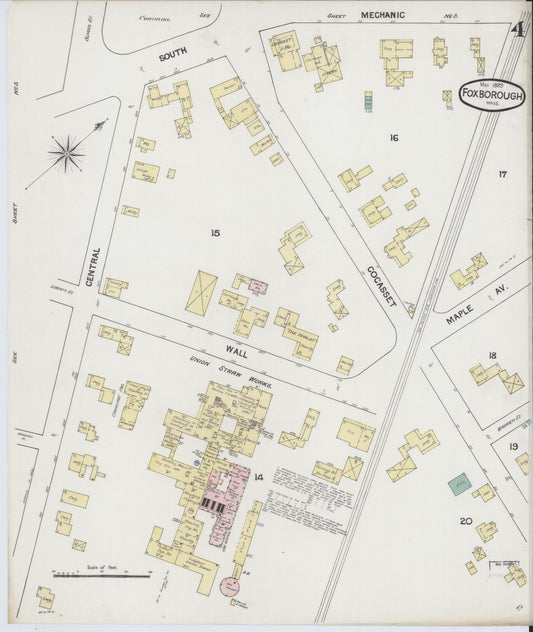 Sanborn Fire Insurance Map from Foxboro, Norfolk County, Massachusetts (1889), Sheet #0004 - Historic Sanborn Fire Insurance Map Print, vintage old map wall art, antique decor, genealogy gift, Massachusetts Massachusetts map