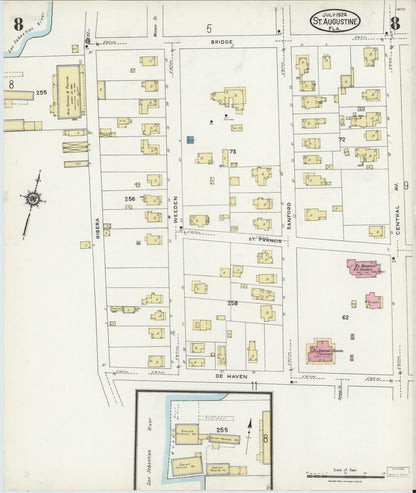 Sanborn Fire Insurance Map from Saint Augustine, Saint John's County, Florida (1924), Sheet #0008 - Historic Sanborn Fire Insurance Map Print, vintage old map wall art, antique decor, genealogy gift, Florida Florida map