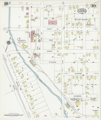 Sanborn Fire Insurance Map from Sanford, Lee County, North Carolina (1925), Sheet #0010 - Historic Sanborn Fire Insurance Map Print, vintage old map wall art, antique decor, genealogy gift, North Carolina North Carolina map
