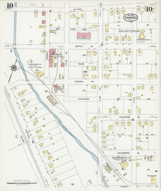 Sanborn Fire Insurance Map from Sanford, Lee County, North Carolina (1925), Sheet #0010 - Historic Sanborn Fire Insurance Map Print, vintage old map wall art, antique decor, genealogy gift, North Carolina North Carolina map