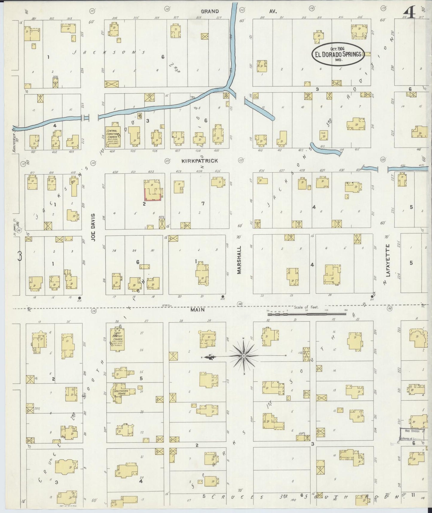 Sanborn Fire Insurance Map from Eldorado Springs, Cedar County, Missouri (1906), Sheet #0004 - Complete Map Set gallery image, historic Sanborn map, vintage wall art, Missouri Missouri