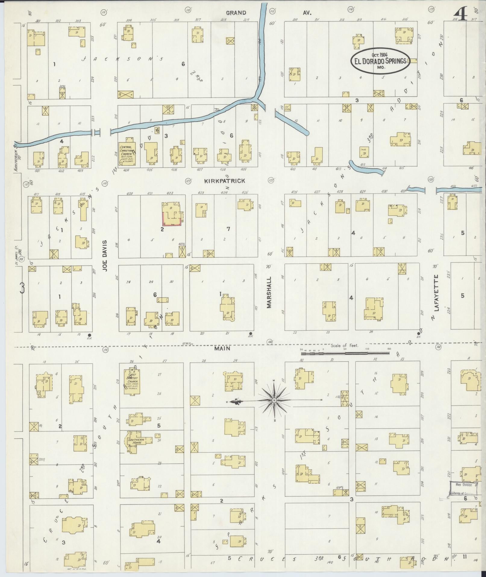 Sanborn Fire Insurance Map from Eldorado Springs, Cedar County, Missouri (1906), Sheet #0004 - Complete Map Set gallery image, historic Sanborn map, vintage wall art, Missouri Missouri