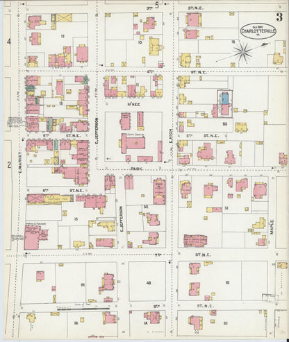 Sanborn Fire Insurance Map from Charlottesville, Independent Cities, Virginia (1902), Sheet #0003 - Complete Map Set gallery image, historic Sanborn map, vintage wall art, Virginia Virginia