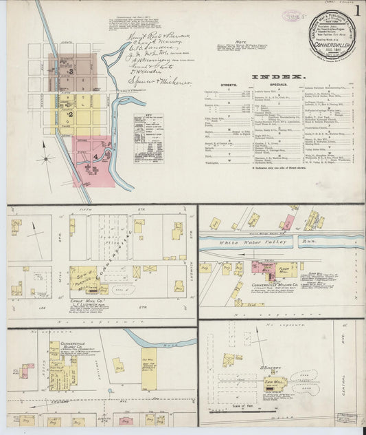 Sanborn Fire Insurance Map from Connersville, Fayette County, Indiana (1887), Sheet #0001 - Historic Sanborn Fire Insurance Map Print, vintage old map wall art, antique decor, genealogy gift, Indiana Indiana map