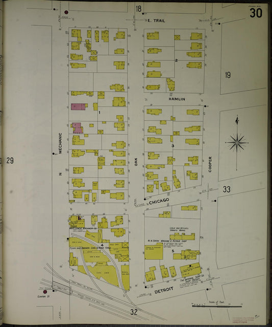 Sanborn Fire Insurance Map from Jackson, Jackson County, Michigan (1907), Sheet #0030 - Historic Sanborn Fire Insurance Map Print, vintage old map wall art, antique decor, genealogy gift, Michigan Michigan map