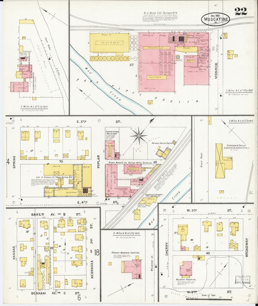 Sanborn Fire Insurance Map from Muscatine, Muscatine County, Iowa (1905), Sheet #0022 - Historic Sanborn Fire Insurance Map Print, vintage old map wall art