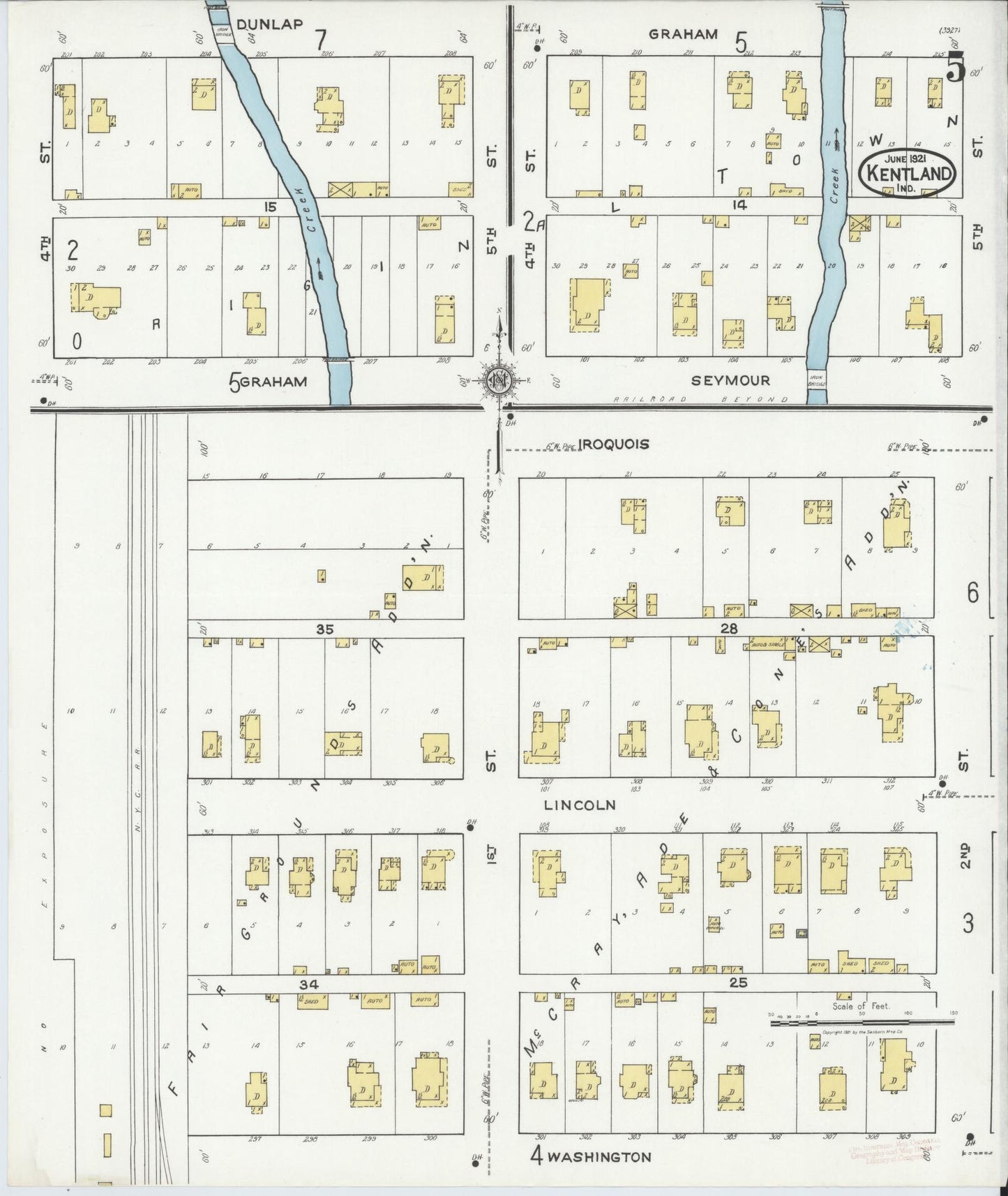 Sanborn Fire Insurance Map from Kentland, Newton County, Indiana (1921), Sheet #0005 - Complete Map Set gallery image, historic Sanborn map, vintage wall art, Indiana Indiana