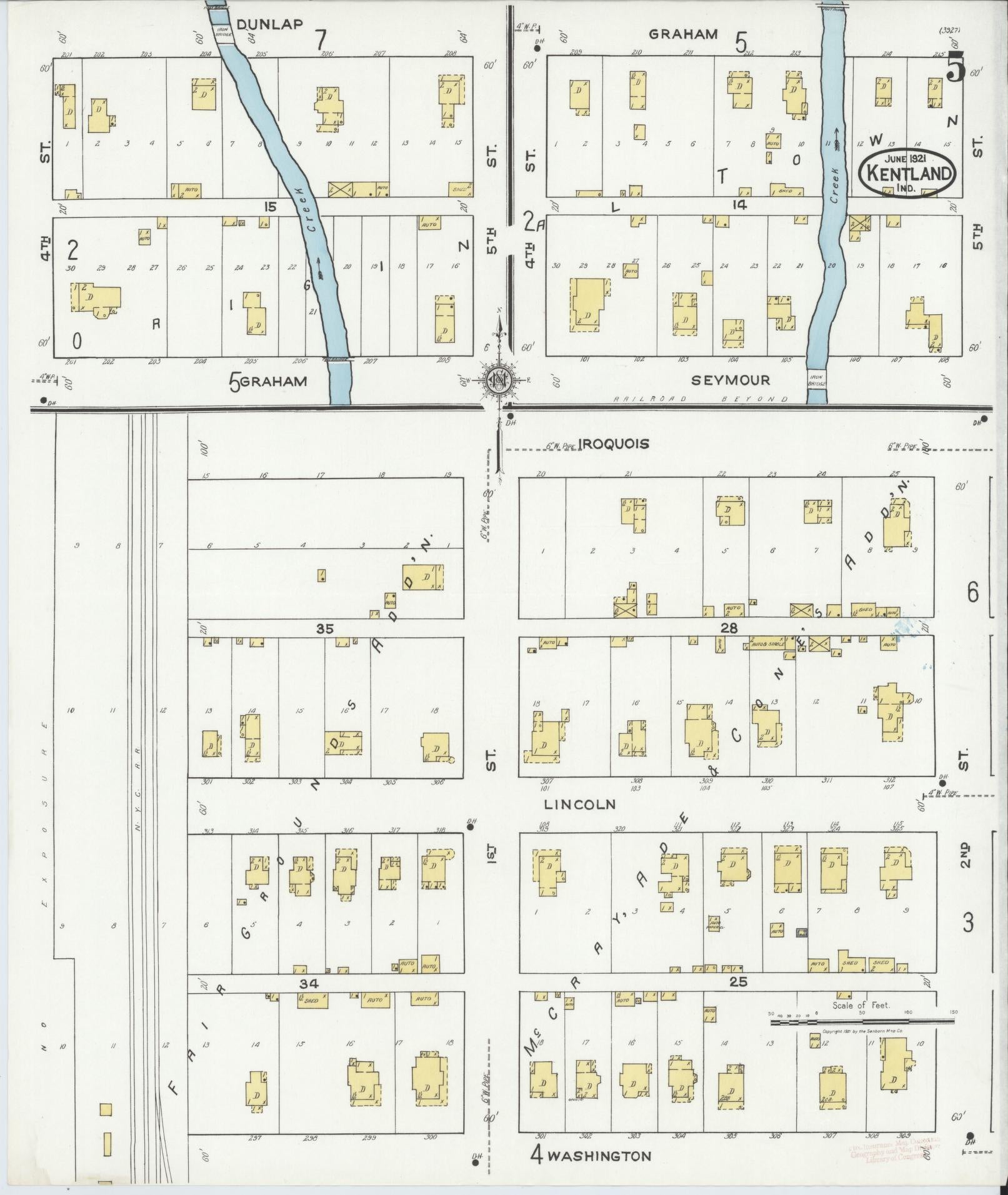 Sanborn Fire Insurance Map from Kentland, Newton County, Indiana (1921), Sheet #0005 - Complete Map Set gallery image, historic Sanborn map, vintage wall art, Indiana Indiana