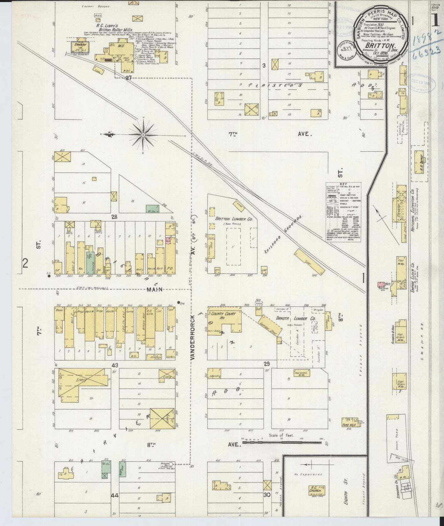 Sanborn Fire Insurance Map from Britton, Marshall County, South Dakota (1898), Sheet #0001 - Historic Sanborn Fire Insurance Map Print, vintage old map wall art, antique decor, genealogy gift, South Dakota South Dakota map