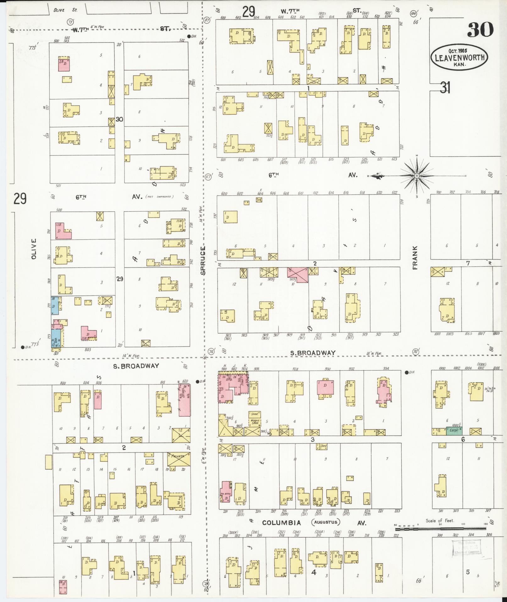 Sanborn Fire Insurance Map from Leavenworth, Leavenworth County, Kansas (1905), Sheet #0031 - Complete Map Set gallery image, historic Sanborn map, vintage wall art, Kansas Kansas