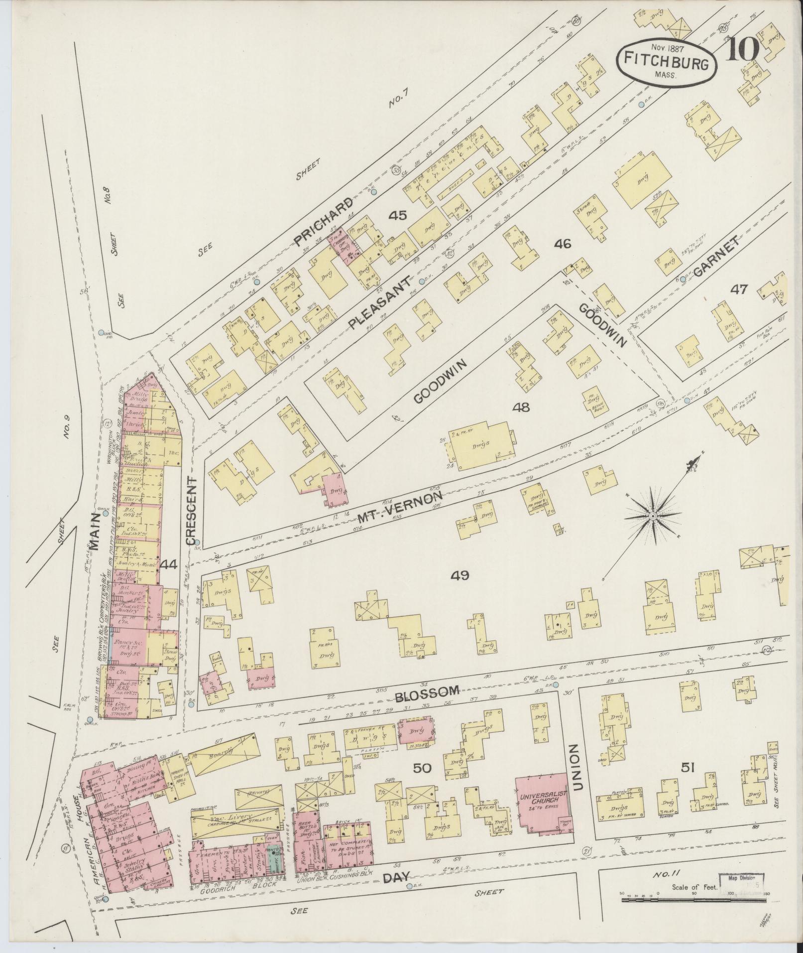 Sanborn Fire Insurance Map from Fitchburg, Worcester County, Massachusetts (1887), Sheet #0010 - Complete Map Set gallery image, historic Sanborn map, vintage wall art, Massachusetts Massachusetts