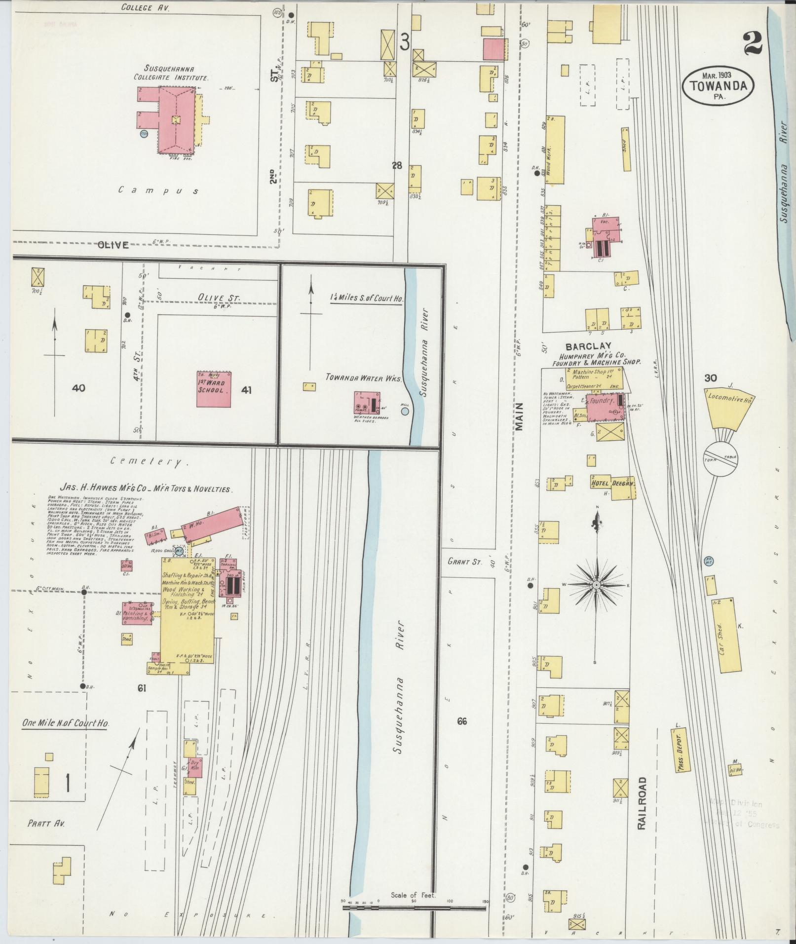 Sanborn Fire Insurance Map from Towanda, Bradford County, Pennsylvania (1903), Sheet #0002 - Complete Map Set gallery image, historic Sanborn map, vintage wall art, Pennsylvania Pennsylvania