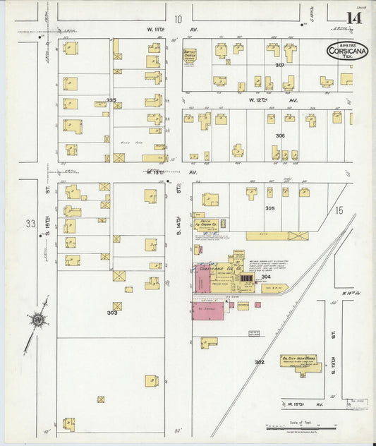 Sanborn Fire Insurance Map from Corsicana, Navarro County, Texas (1921), Sheet #0014 - Historic Sanborn Fire Insurance Map Print, vintage old map wall art, antique decor, genealogy gift, Texas Texas map