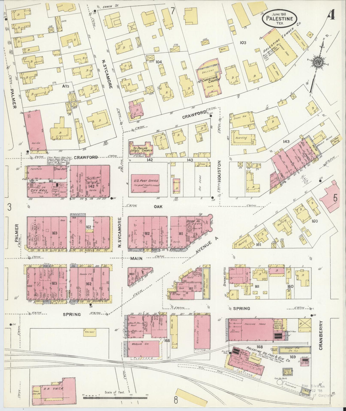 Sanborn Fire Insurance Map from Palestine, Anderson County, Texas (1911), Sheet #0004 - Complete Map Set gallery image, historic Sanborn map, vintage wall art, Texas Texas