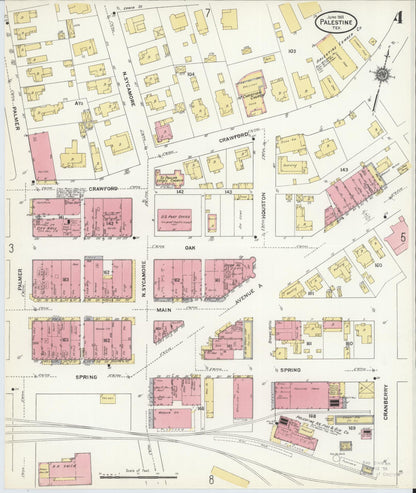 Sanborn Fire Insurance Map from Palestine, Anderson County, Texas (1911), Sheet #0004 - Complete Map Set gallery image, historic Sanborn map, vintage wall art, Texas Texas