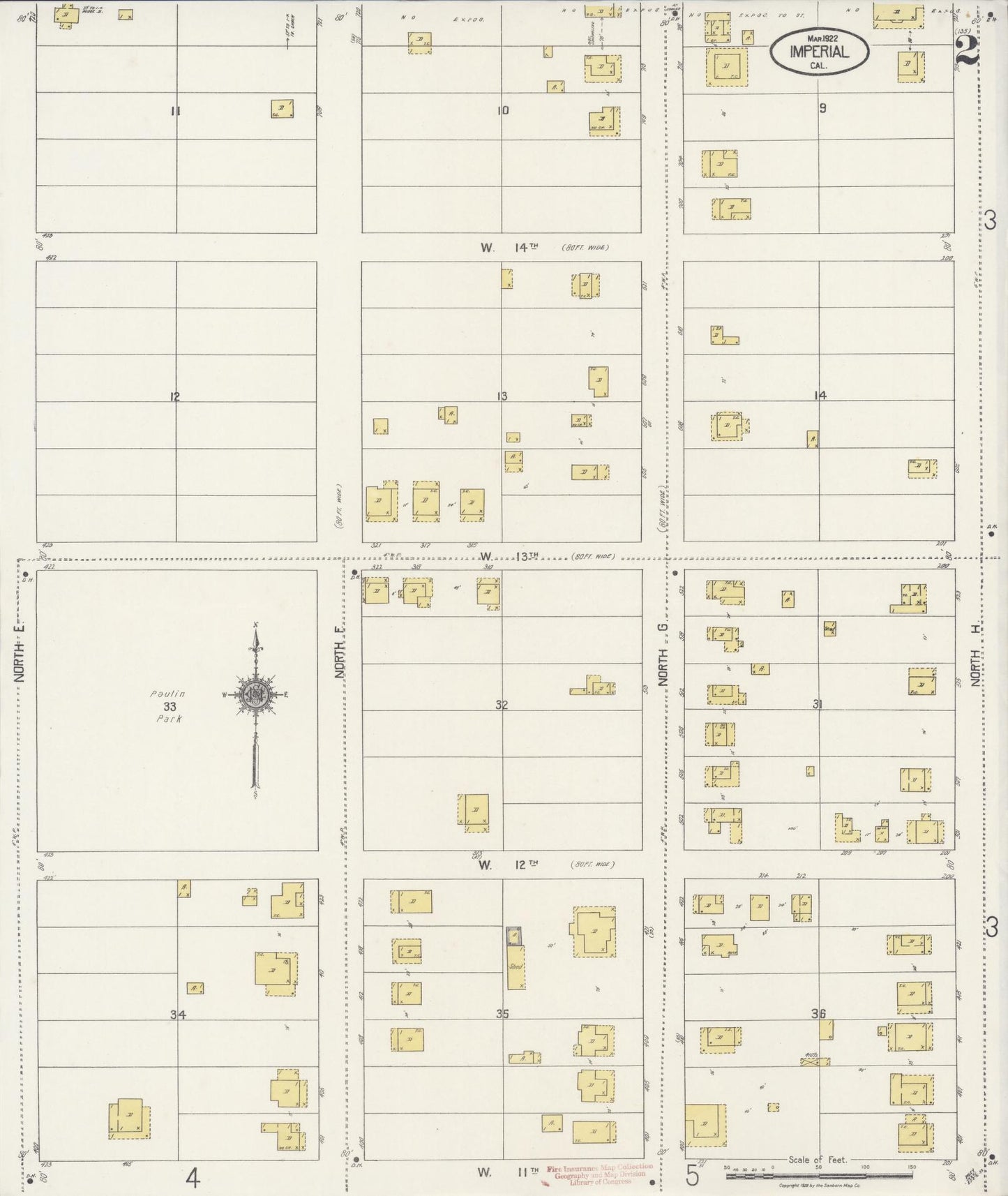 Sanborn Fire Insurance Map from Imperial, Imperial County, California (1922), Sheet #0002 - Historic Sanborn Fire Insurance Map Print, vintage old map wall art, antique decor, genealogy gift, California California map