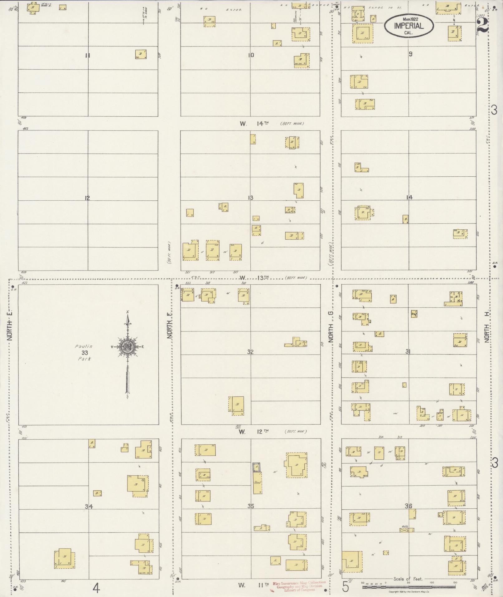 Sanborn Fire Insurance Map from Imperial, Imperial County, California (1922), Sheet #0002 - Historic Sanborn Fire Insurance Map Print, vintage old map wall art, antique decor, genealogy gift, California California map