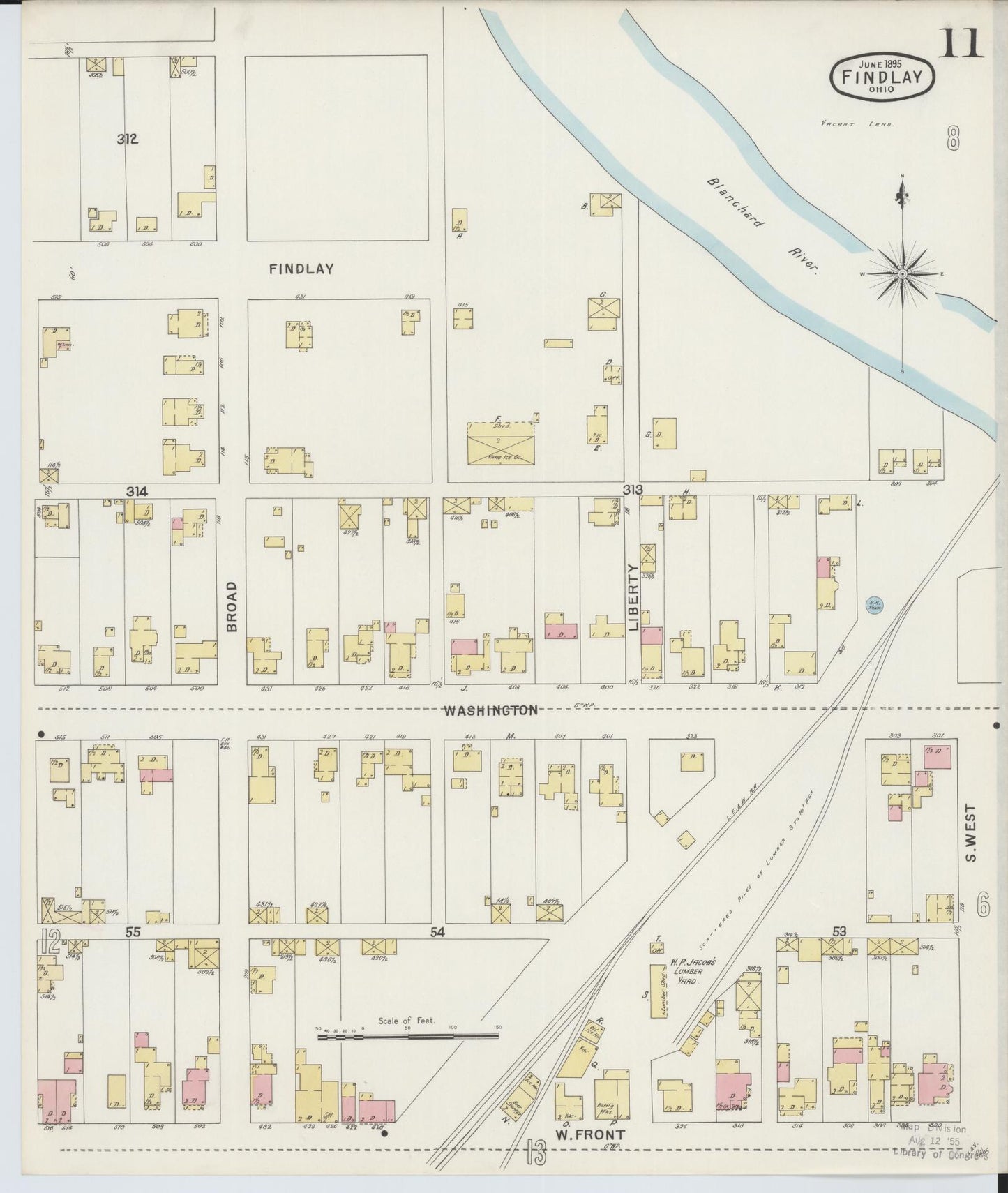 Sanborn Fire Insurance Map from Findlay, Hancock County, Ohio (1895), Sheet #0011 - Historic Sanborn Fire Insurance Map Print, vintage old map wall art, antique decor, genealogy gift, Ohio Ohio map