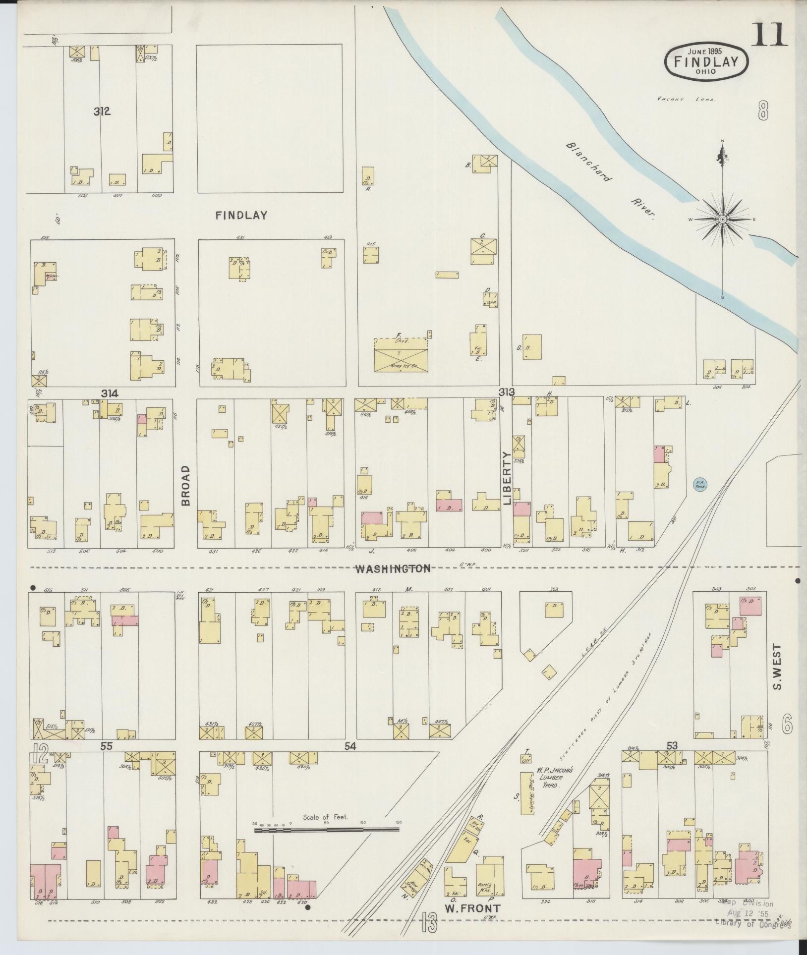 Sanborn Fire Insurance Map from Findlay, Hancock County, Ohio (1895), Sheet #0011 - Historic Sanborn Fire Insurance Map Print, vintage old map wall art, antique decor, genealogy gift, Ohio Ohio map
