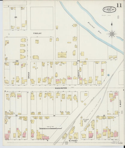 Sanborn Fire Insurance Map from Findlay, Hancock County, Ohio (1895), Sheet #0011 - Historic Sanborn Fire Insurance Map Print, vintage old map wall art, antique decor, genealogy gift, Ohio Ohio map