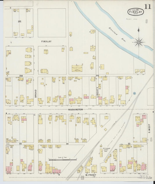 Sanborn Fire Insurance Map from Findlay, Hancock County, Ohio (1895), Sheet #0011 - Historic Sanborn Fire Insurance Map Print, vintage old map wall art, antique decor, genealogy gift, Ohio Ohio map