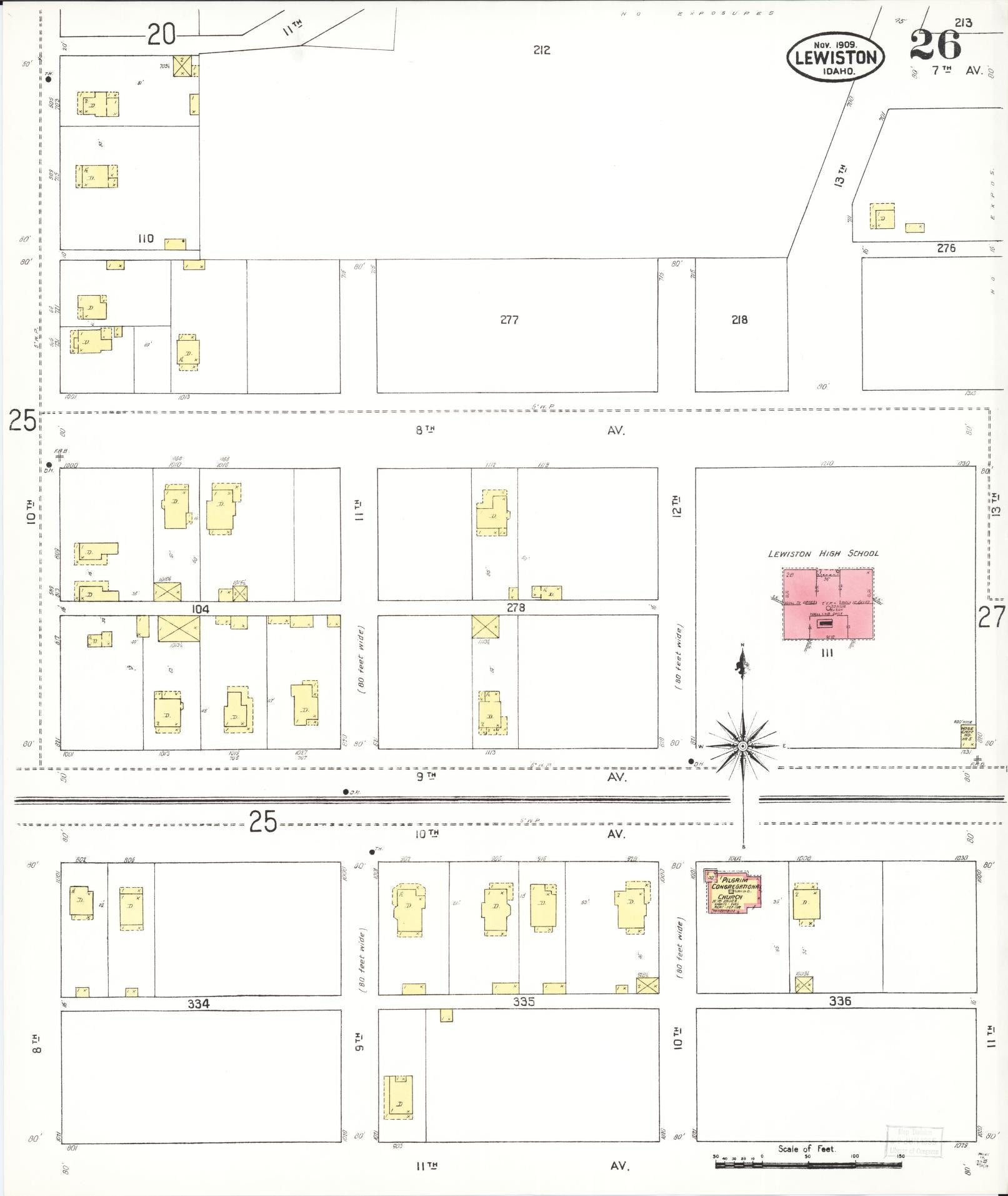 Sanborn Fire Insurance Map from Lewiston, Nez Perce County, Idaho (1909), Sheet #0026 - Historic Sanborn Fire Insurance Map Print, vintage old map wall art, antique decor, genealogy gift, Idaho Idaho map