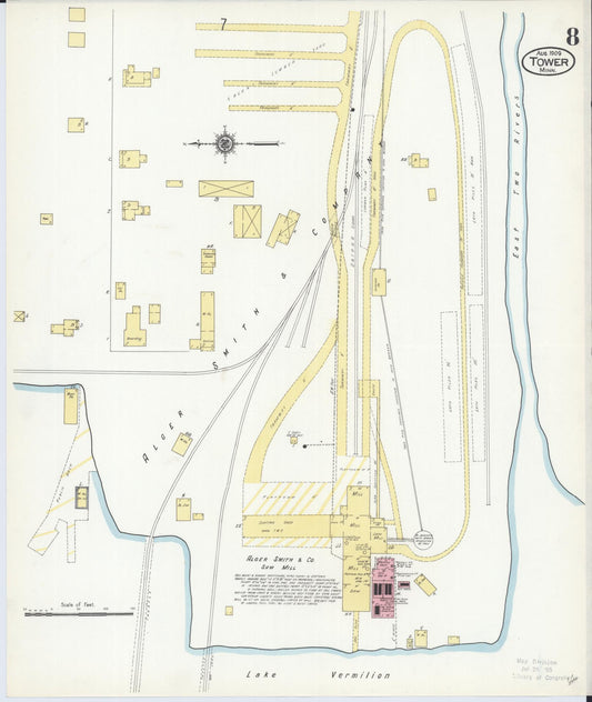 Sanborn Fire Insurance Map from Tower, Saint Louis County, Minnesota (1909), Sheet #0008 - Historic Sanborn Fire Insurance Map Print, vintage old map wall art, antique decor, genealogy gift, Minnesota Minnesota map