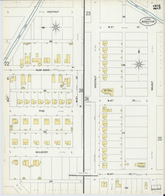 Sanborn Fire Insurance Map from Anniston, Calhoun County, Alabama (1900), Sheet #0023 - Historic Sanborn Fire Insurance Map Print, vintage old map wall art, antique decor, genealogy gift, Alabama Alabama map