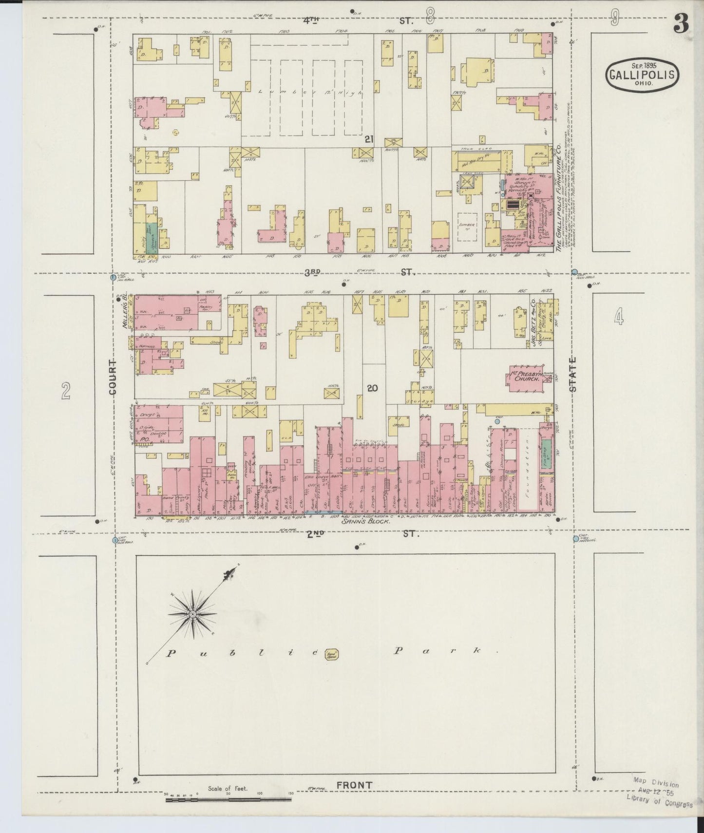 Sanborn Fire Insurance Map from Gallipolis, Gallia County, Ohio (1895), Sheet #0003 - Complete Map Set gallery image, historic Sanborn map, vintage wall art, Ohio Ohio