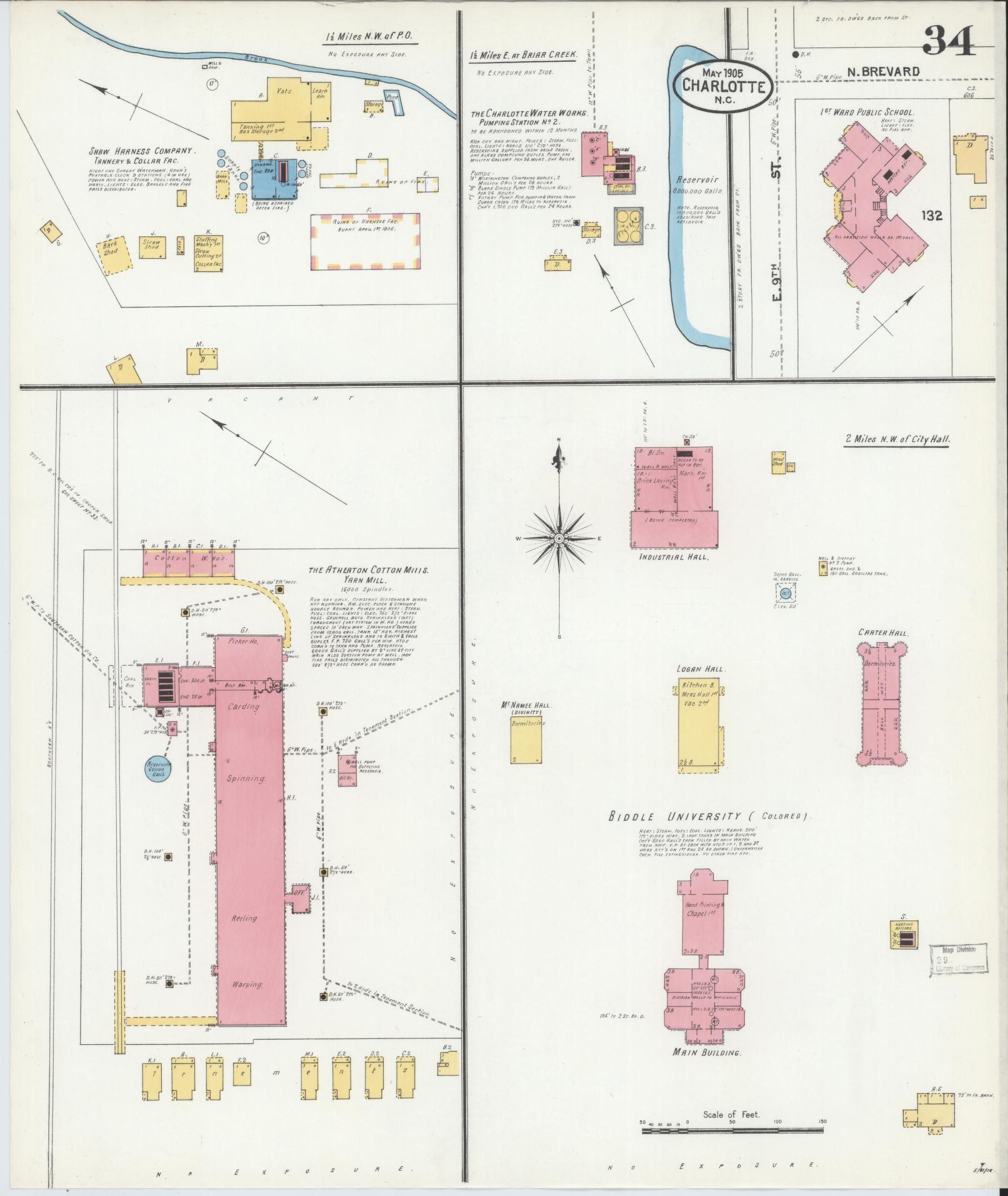 Sanborn Fire Insurance Map from Charlotte, Mecklenburg County, North Carolina (1905), Sheet #0034 - Complete Map Set gallery image, historic Sanborn map, vintage wall art, North Carolina North Carolina