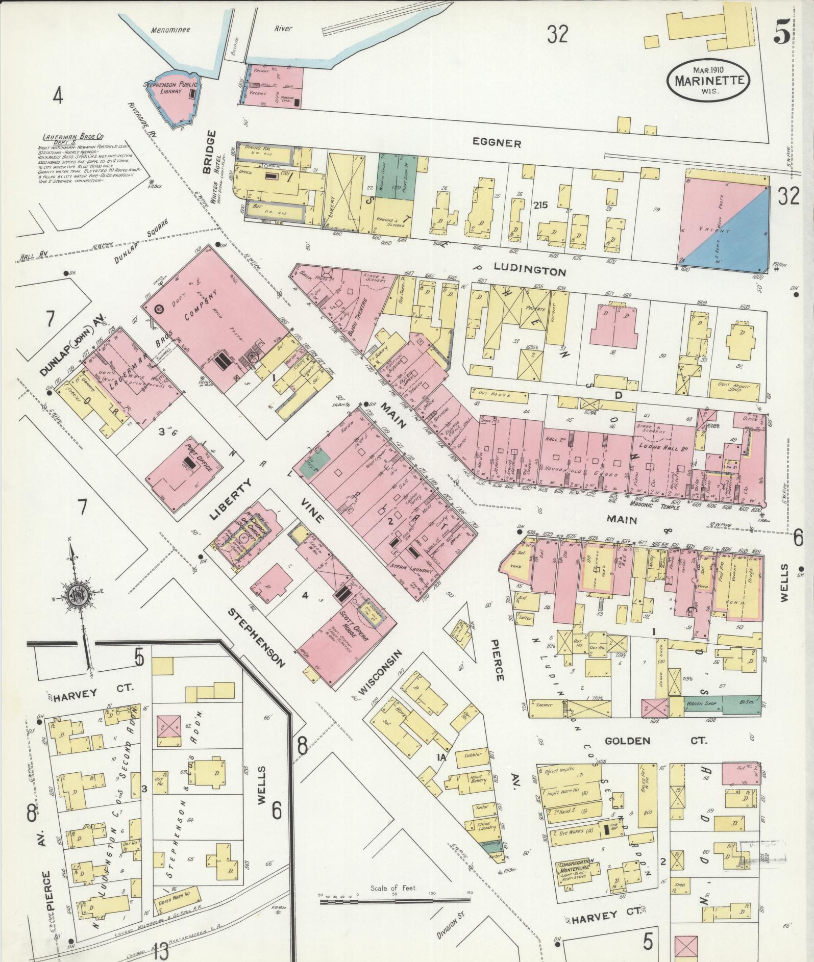 Sanborn Fire Insurance Map from Marinette, Marinette County, Wisconsin (1910), Sheet #0005 - Complete Map Set gallery image, historic Sanborn map, vintage wall art, Wisconsin Wisconsin