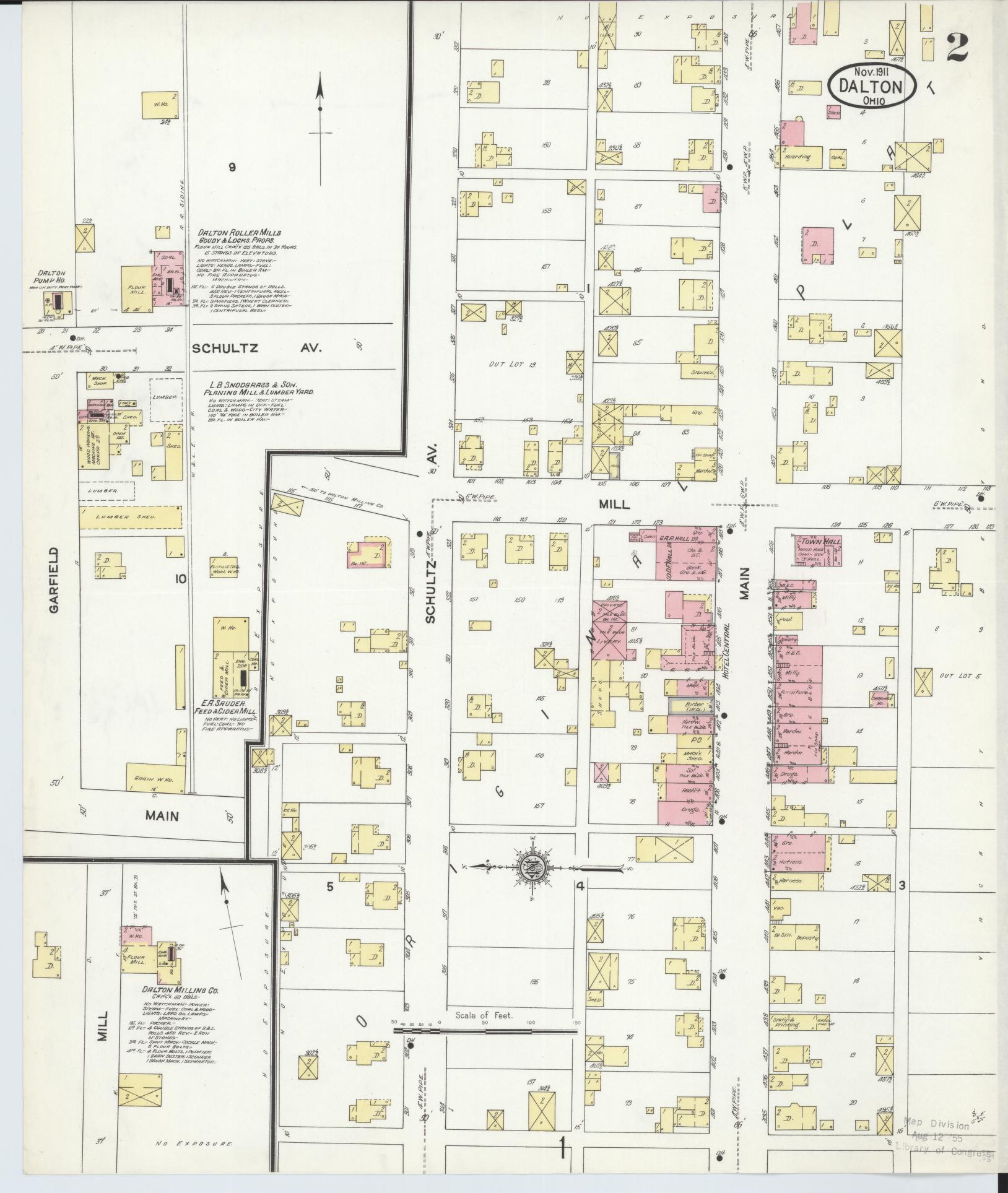 Sanborn Fire Insurance Map from Dalton, Wayne County, Ohio (1911), Sheet #0002 - Historic Sanborn Fire Insurance Map Print, vintage old map wall art, antique decor, genealogy gift, Ohio Ohio map