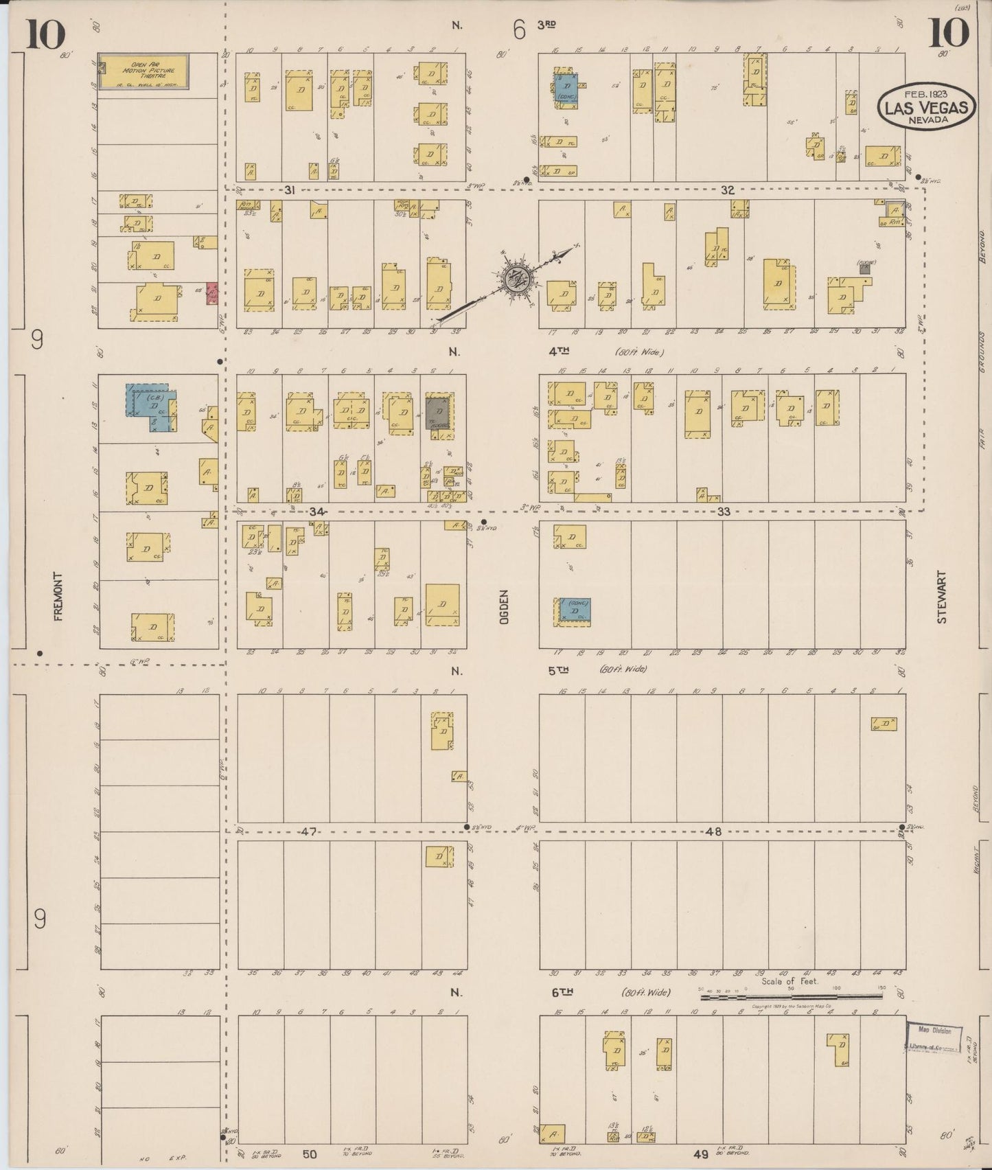 Sanborn Fire Insurance Map from Las Vegas, Clark County, Nevada (1923), Sheet #0010 - Historic Sanborn Fire Insurance Map Print, vintage old map wall art, antique decor, genealogy gift, Nevada Nevada map