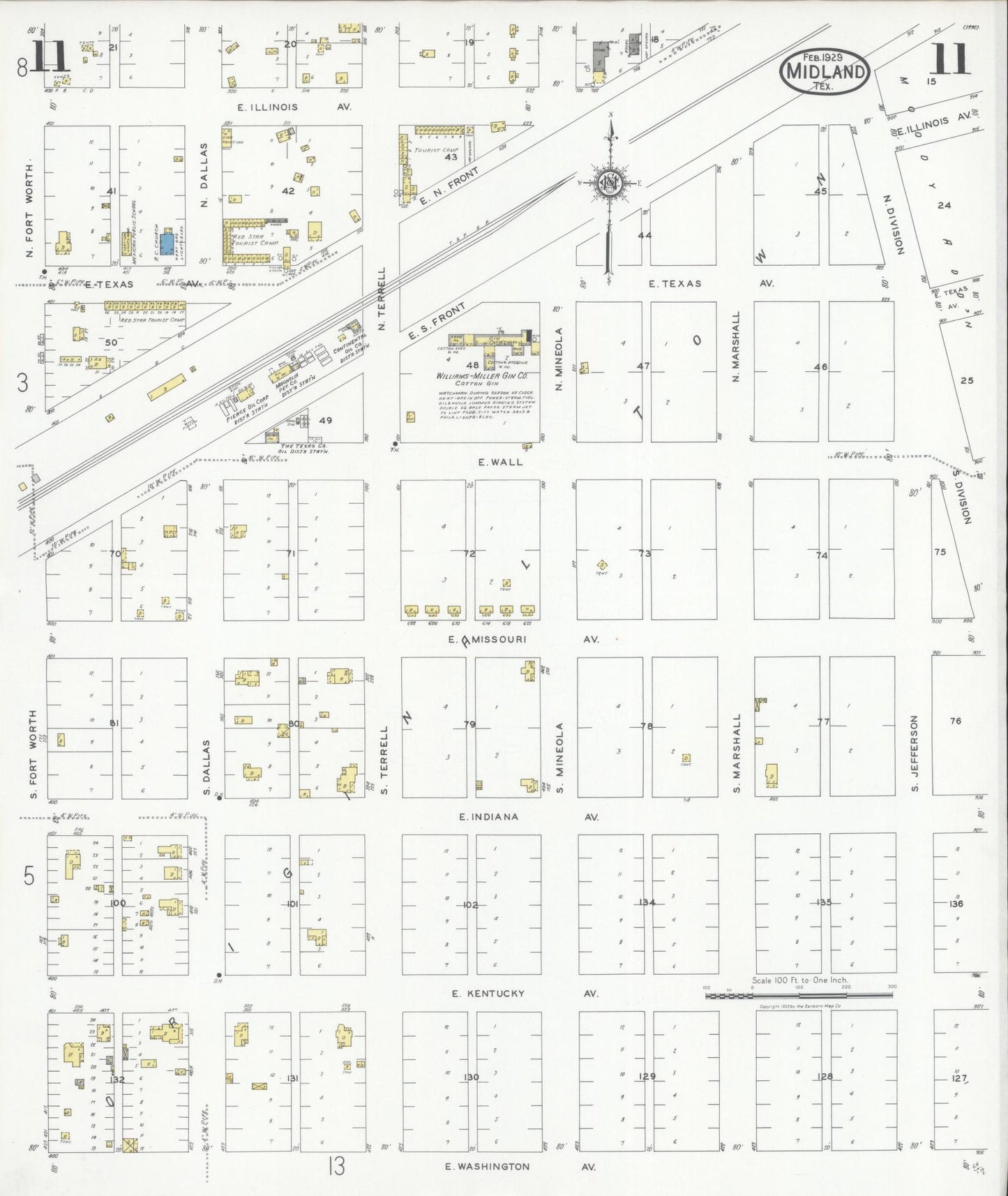 Sanborn Fire Insurance Map from Midland, Midland County, Texas (1929), Sheet #0011 - Historic Sanborn Fire Insurance Map Print, vintage old map wall art, antique decor, genealogy gift, Texas Texas map