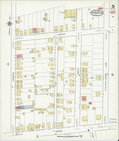 Sanborn Fire Insurance Map from Princeton, Mercer County, New Jersey (1918), Sheet #0009 - Historic Sanborn Fire Insurance Map Print, vintage old map wall art, antique decor, genealogy gift, New Jersey New Jersey map