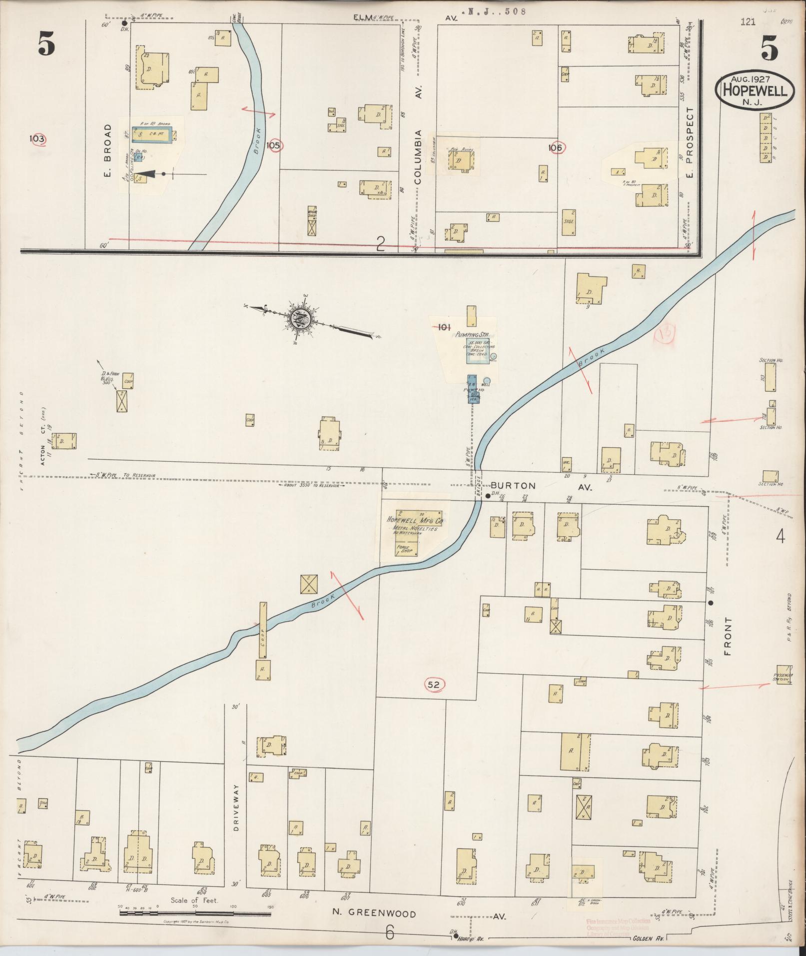 Sanborn Fire Insurance Map from Hopewell, Mercer County, New Jersey (1935), Sheet #0005 - Complete Map Set gallery image, historic Sanborn map, vintage wall art, New Jersey New Jersey