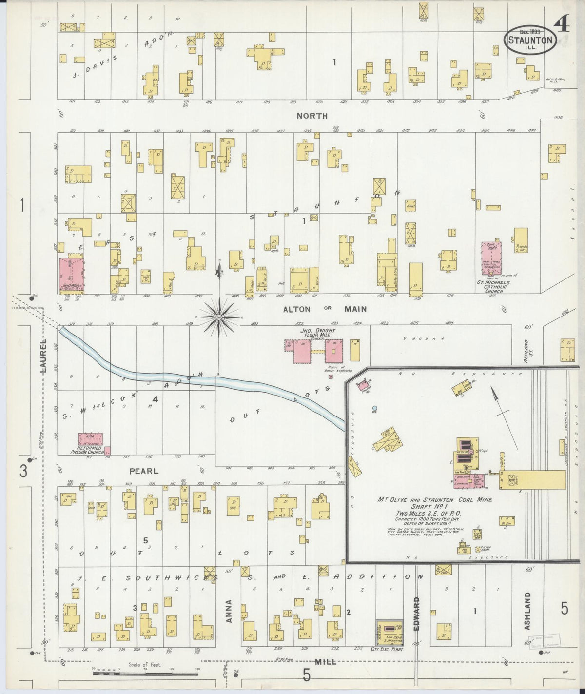 Sanborn Fire Insurance Map from Staunton, Macoupin County, Illinois (1899), Sheet #0004 - Historic Sanborn Fire Insurance Map Print, vintage old map wall art, antique decor, genealogy gift, Illinois Illinois map