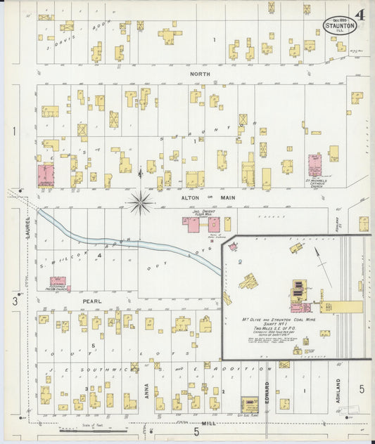 Sanborn Fire Insurance Map from Staunton, Macoupin County, Illinois (1899), Sheet #0004 - Historic Sanborn Fire Insurance Map Print, vintage old map wall art, antique decor, genealogy gift, Illinois Illinois map