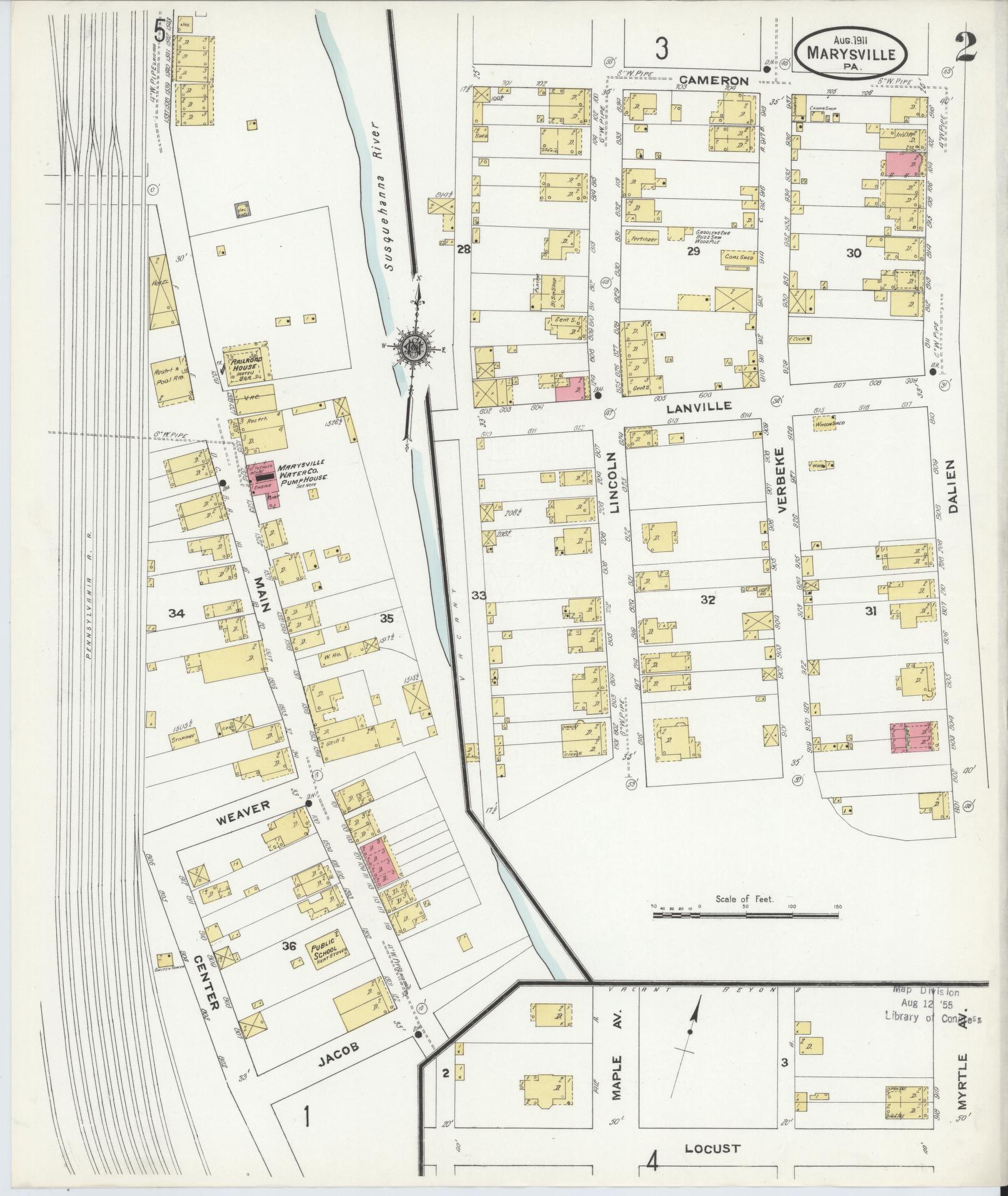 Sanborn Fire Insurance Map from Marysville, Perry County, Pennsylvania (1911), Sheet #0002 - Complete Map Set gallery image, historic Sanborn map, vintage wall art, Pennsylvania Pennsylvania
