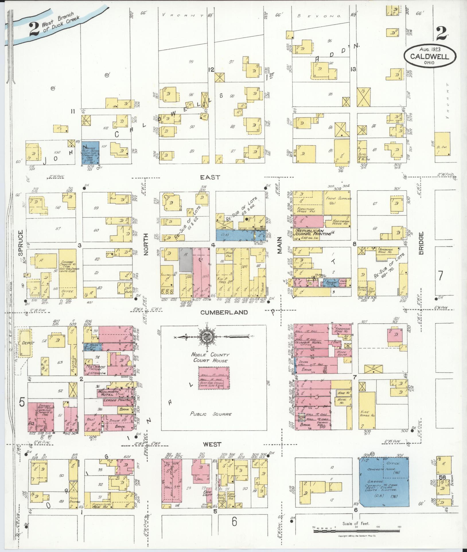 Sanborn Fire Insurance Map from Caldwell, Noble County, Ohio (1923), Sheet #0002 - Complete Map Set gallery image, historic Sanborn map, vintage wall art, Ohio Ohio
