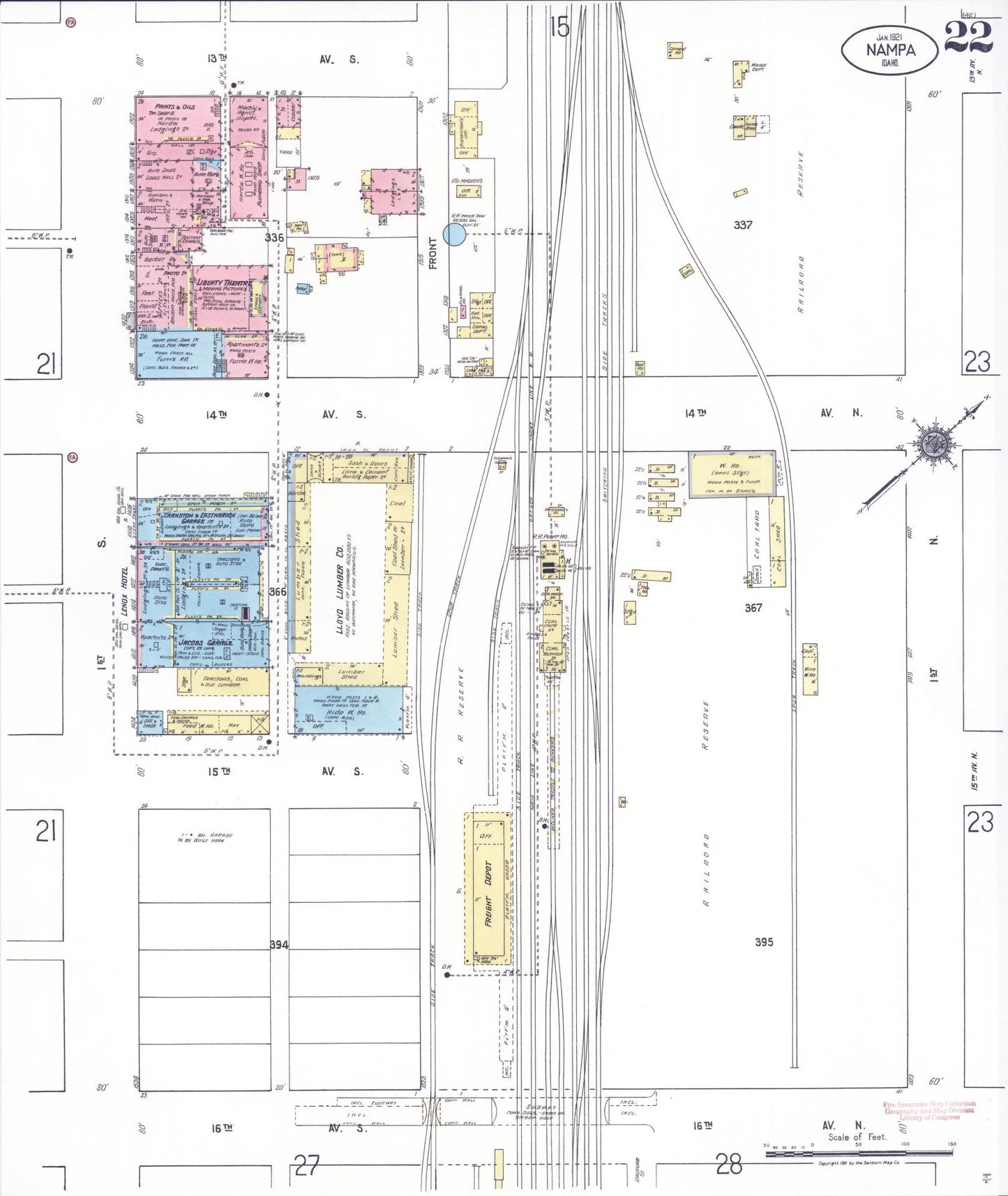 Sanborn Fire Insurance Map from Nampa, Canyon County, Idaho (1921), Sheet #0022 - Complete Map Set gallery image, historic Sanborn map, vintage wall art, Idaho Idaho