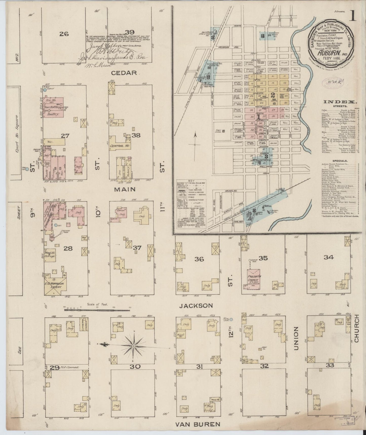 Sanborn Fire Insurance Map from Auburn, De Kalb County, Indiana (1886), Sheet #0001 - Complete Map Set gallery image, historic Sanborn map, vintage wall art, Indiana Indiana